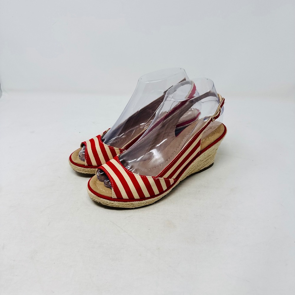 Lands End Red Cream Striped EspadrilleWedges Red 6 Cream Striped Nautical Summer
